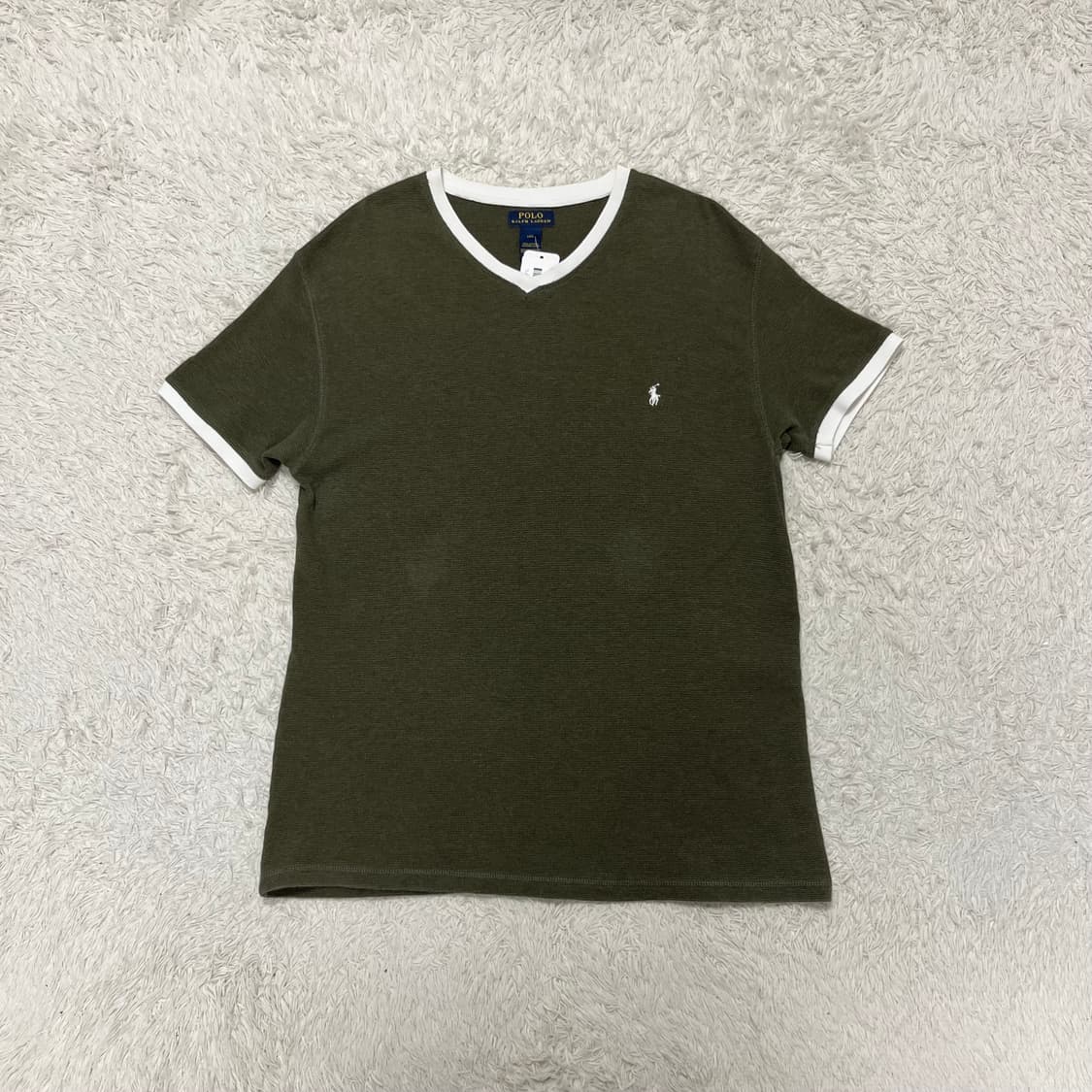 Polo khaki V-neck waffle knit tee 상품이미지4