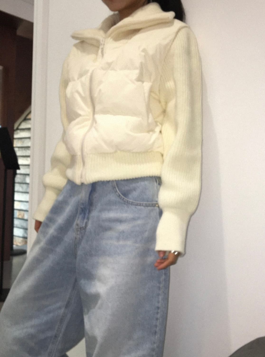 (새상품)덕다운 니트집업 패딩 상품이미지2