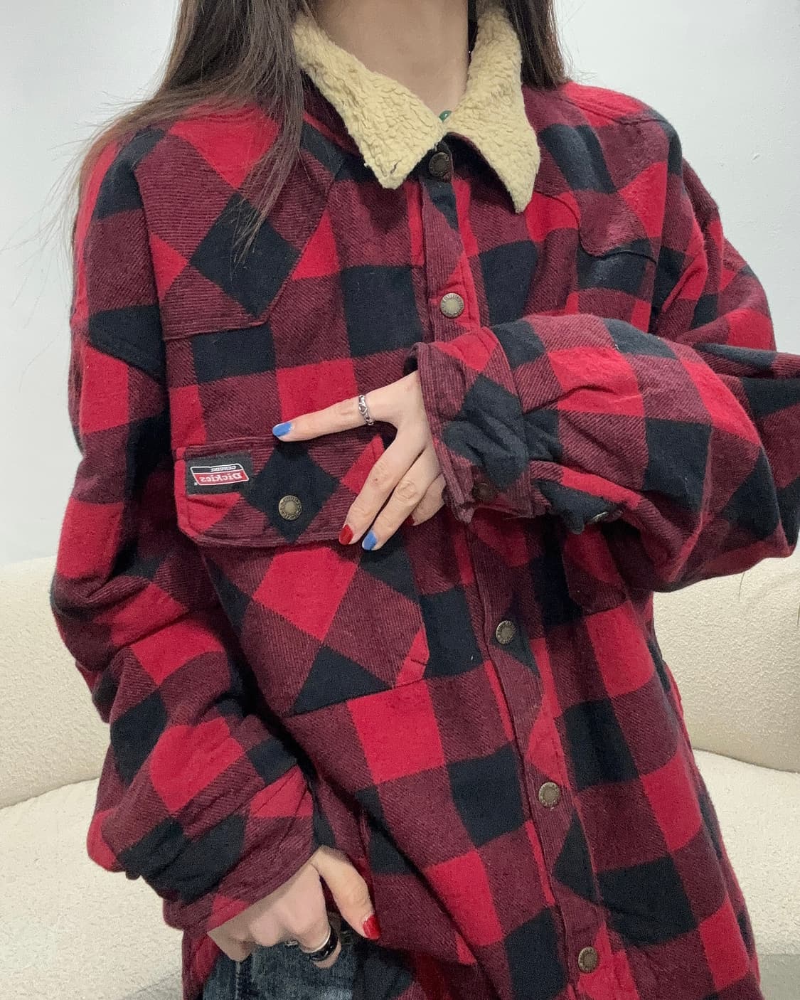 90s DICKIES 레드플란넬 양털트리밍 워크자켓 상품이미지4