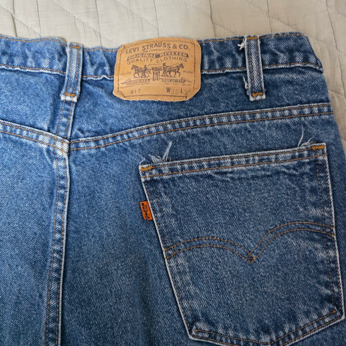 [38X32] 80s 리바이스 517 부츠컷 데님 인디고3 컷팅 오렌지탭 상품이미지7