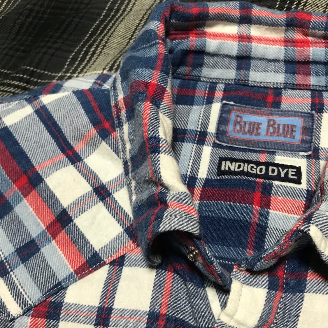 90-00s 재팬 블루 블루 재팬 인디고 다이 웨스턴 체크셔츠 상품이미지4