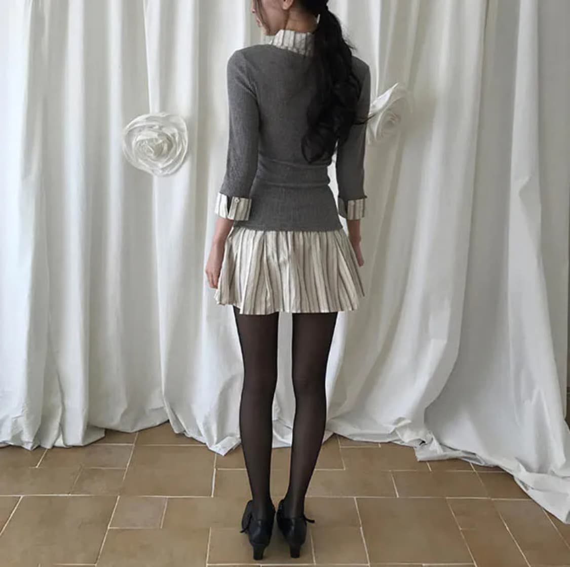 Preppy layered dress gray 상품이미지1