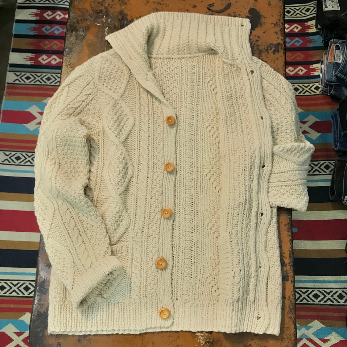 VTG 빈티지 아이보리 울 케이블 피셔맨 가디건 남성 115 빅사이즈 상품이미지5