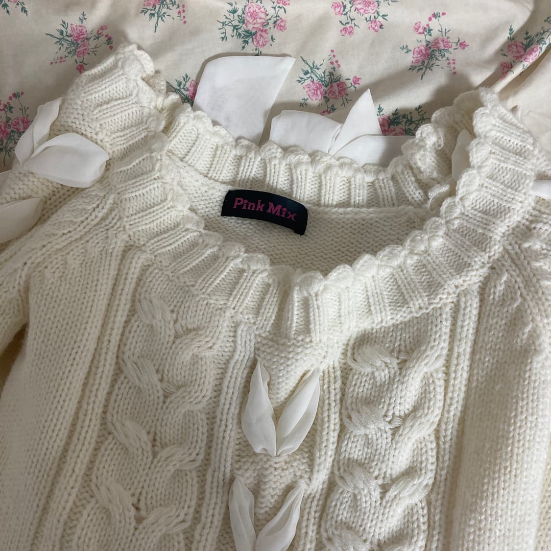 핑크믹스 리본 오프숄더 니트 히메 갸루 달천 핀터레스트 상품이미지6