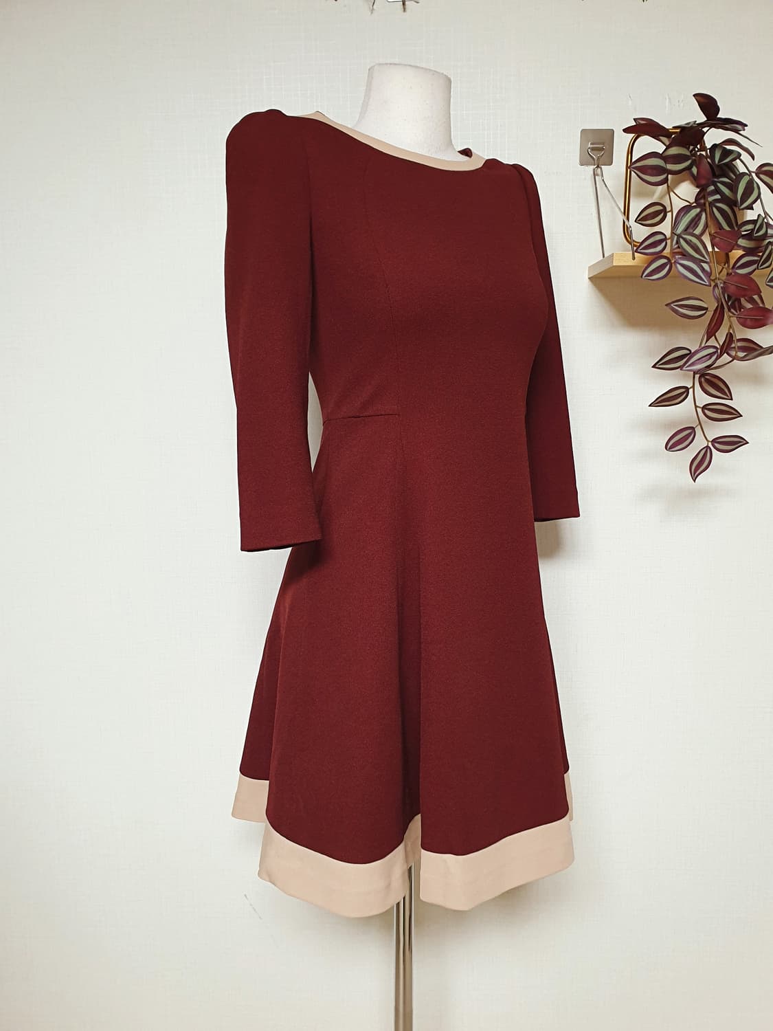 케네스레이디  배색원피스 55 미니 버건디 상품이미지4