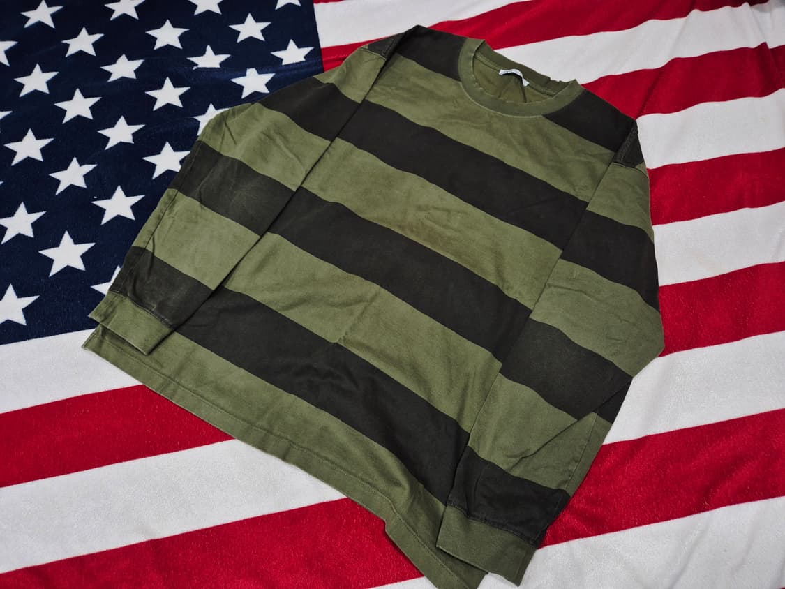 ZARA 자라 스트라이프 롱 슬리브 긴팔 티셔츠 올리브 상품이미지1