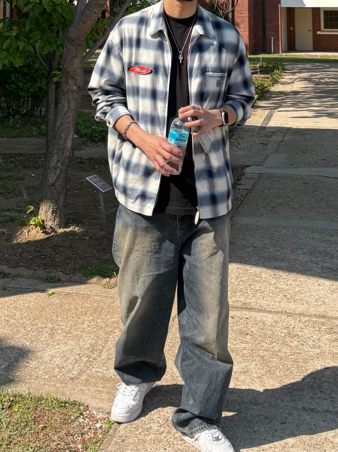 (M) 헤리티지플로스 알프레드 아이언크로스 체크 셔츠 자켓 블루 상품이미지4