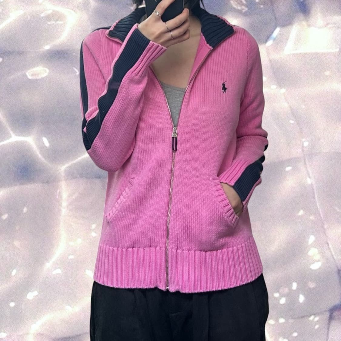 폴로 랄프로렌 사이드 라인 니트 집업 핑크  상품이미지4