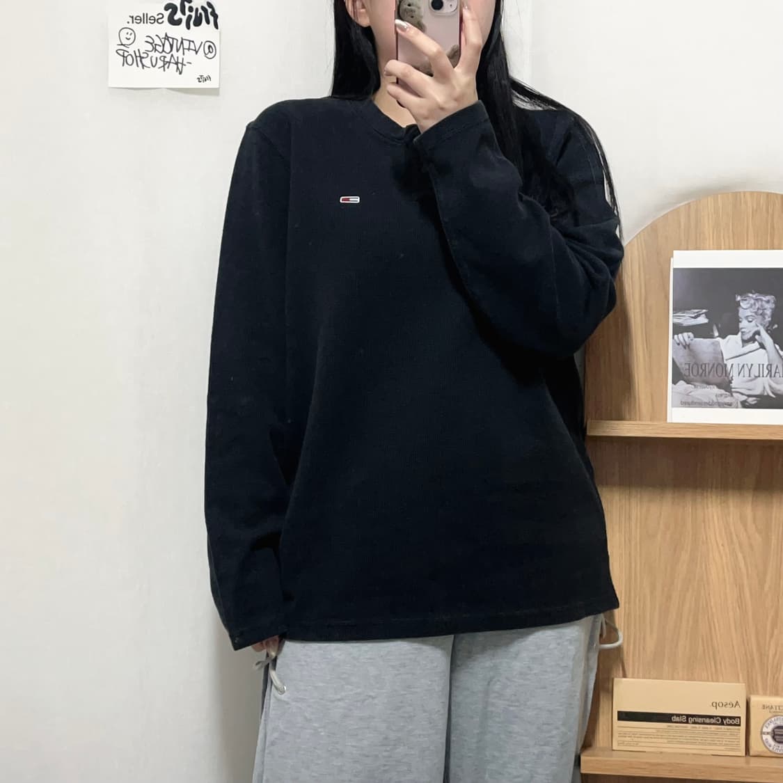 [정품] 타미 블랙 와플 헨리넥 긴팔티 [ XL ] 상품이미지2