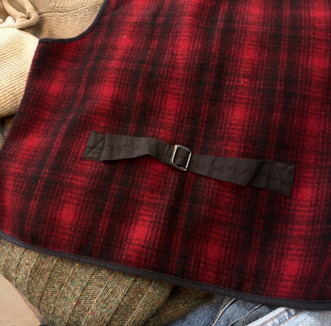 M) 90‘s  엘엘빈 헌팅 울 베스트 조끼 버팔로 체크 상품이미지5