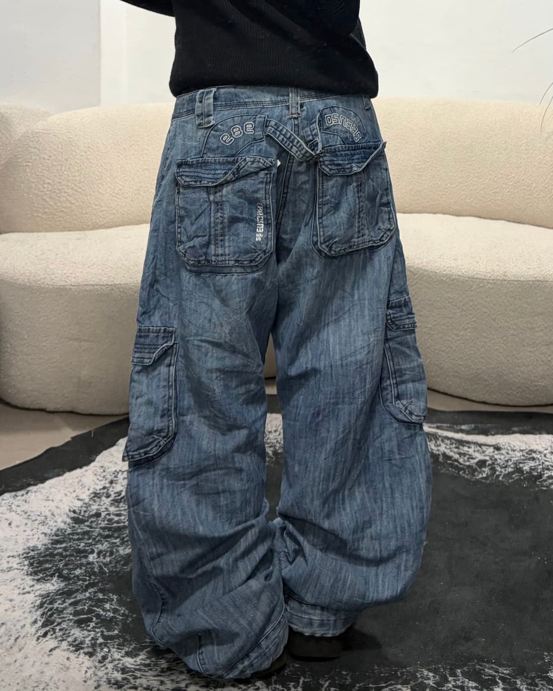90s vintage 와이드 자수 포켓 데님 팬츠 상품이미지3