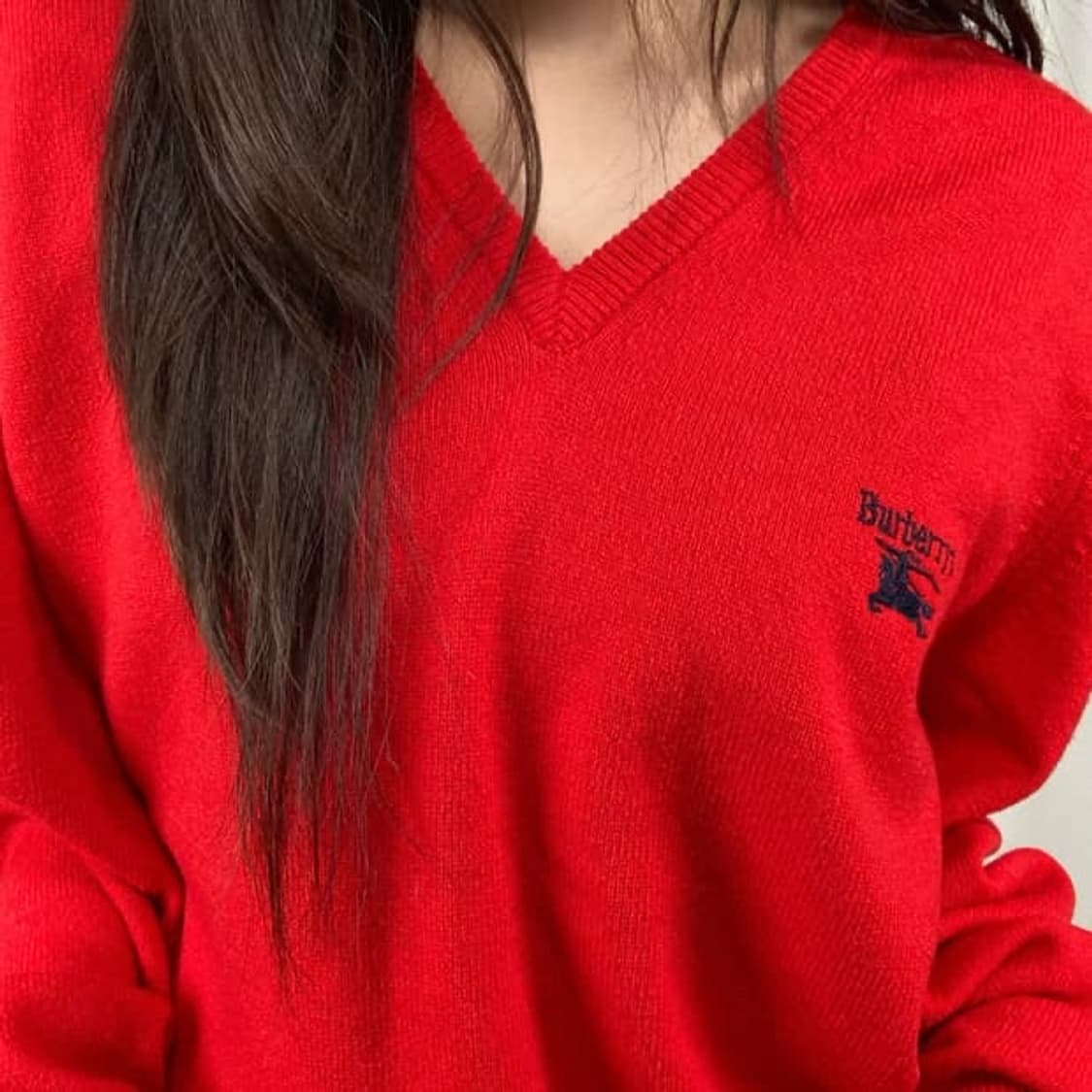 버버리 브이넥 니트 레드  42사이즈 빈티지 상품이미지2