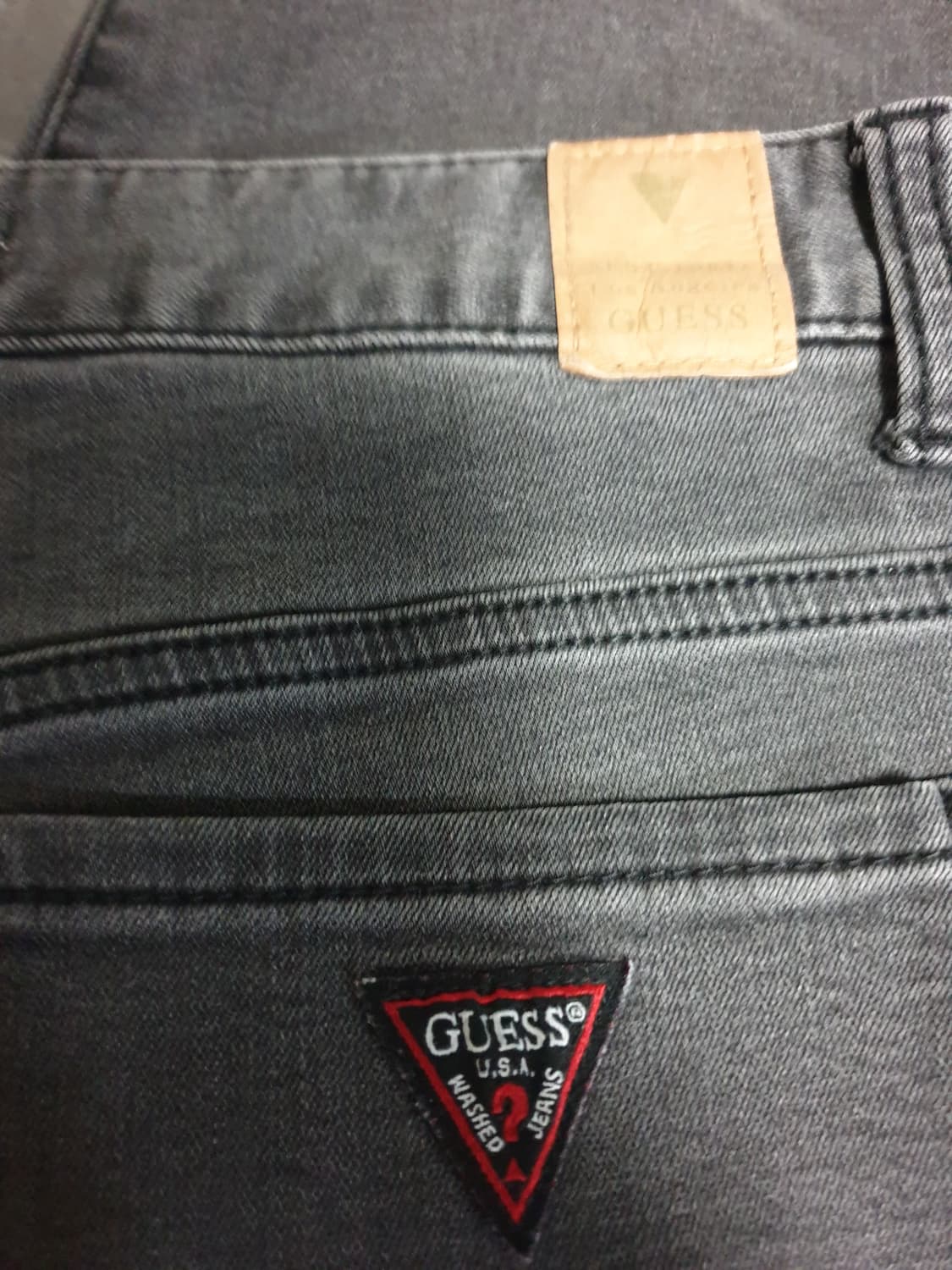 게스 스판 워싱 슬림 스트레이트 데님팬츠 흑청 (34) 상품이미지4