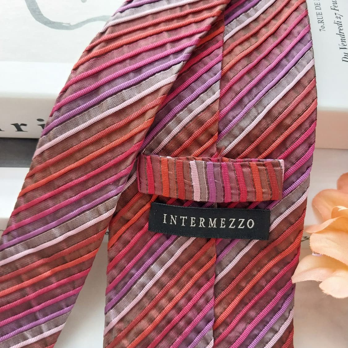 인터메조 실크 레드&핑크 스트라이프 넥타이 8.8cm A+등급 K1272 상품이미지6