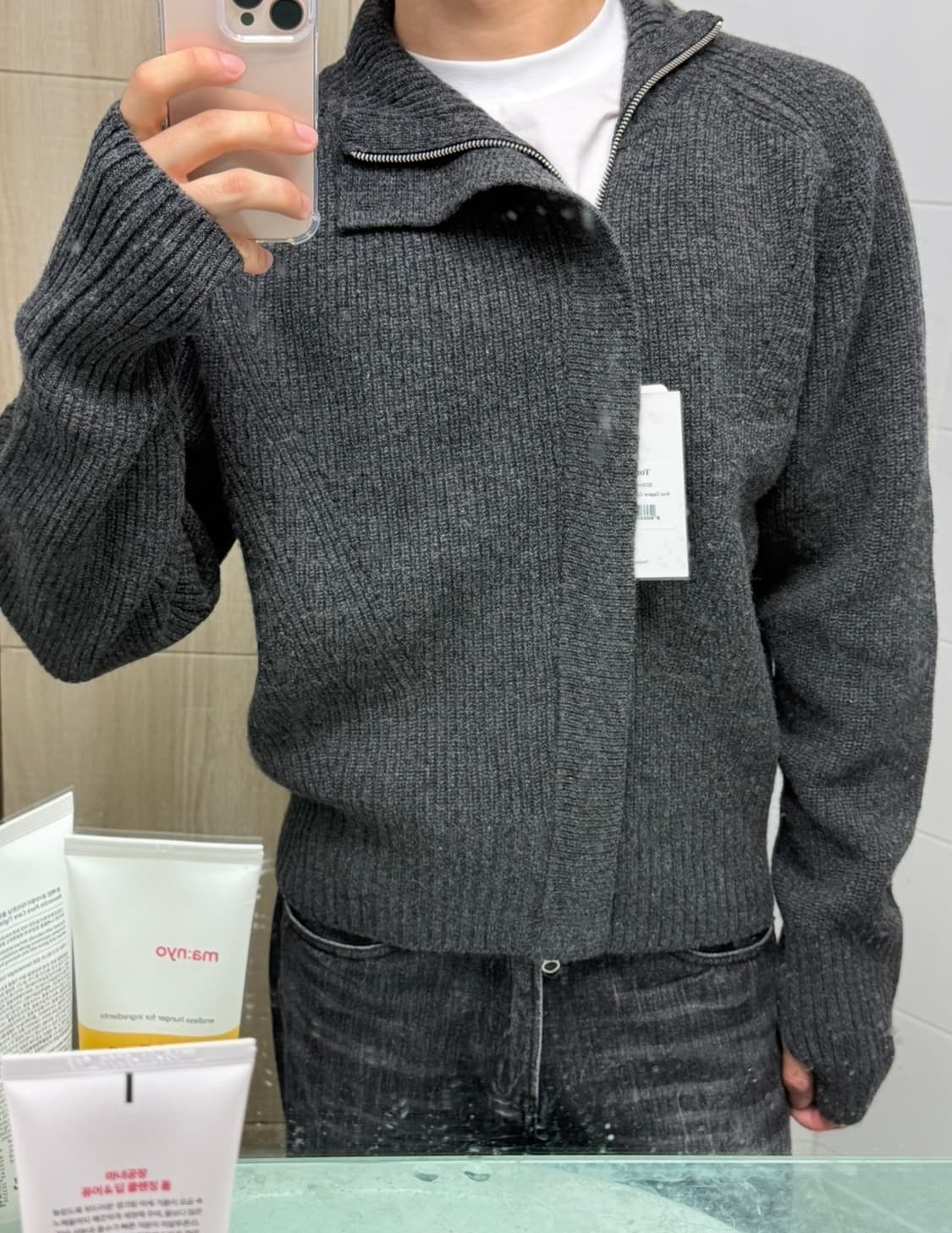 토니웩 니트집업 차콜 L(Wool Diagonal Zippered) 상품이미지1