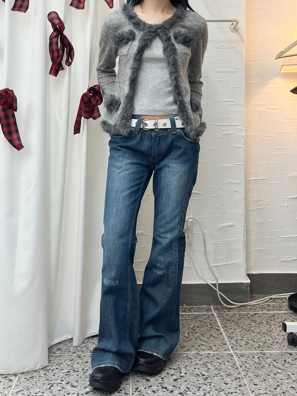 Furry edge grey cardigan 상품이미지2