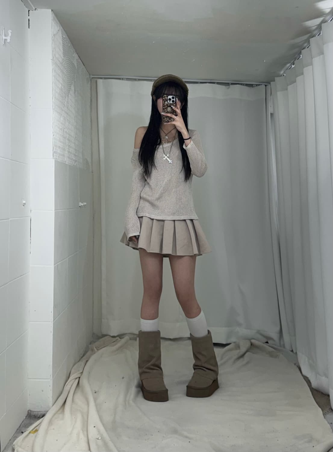 브라운 그런지 빈티지 후드 퍼 베스트 코디세트  상품이미지3