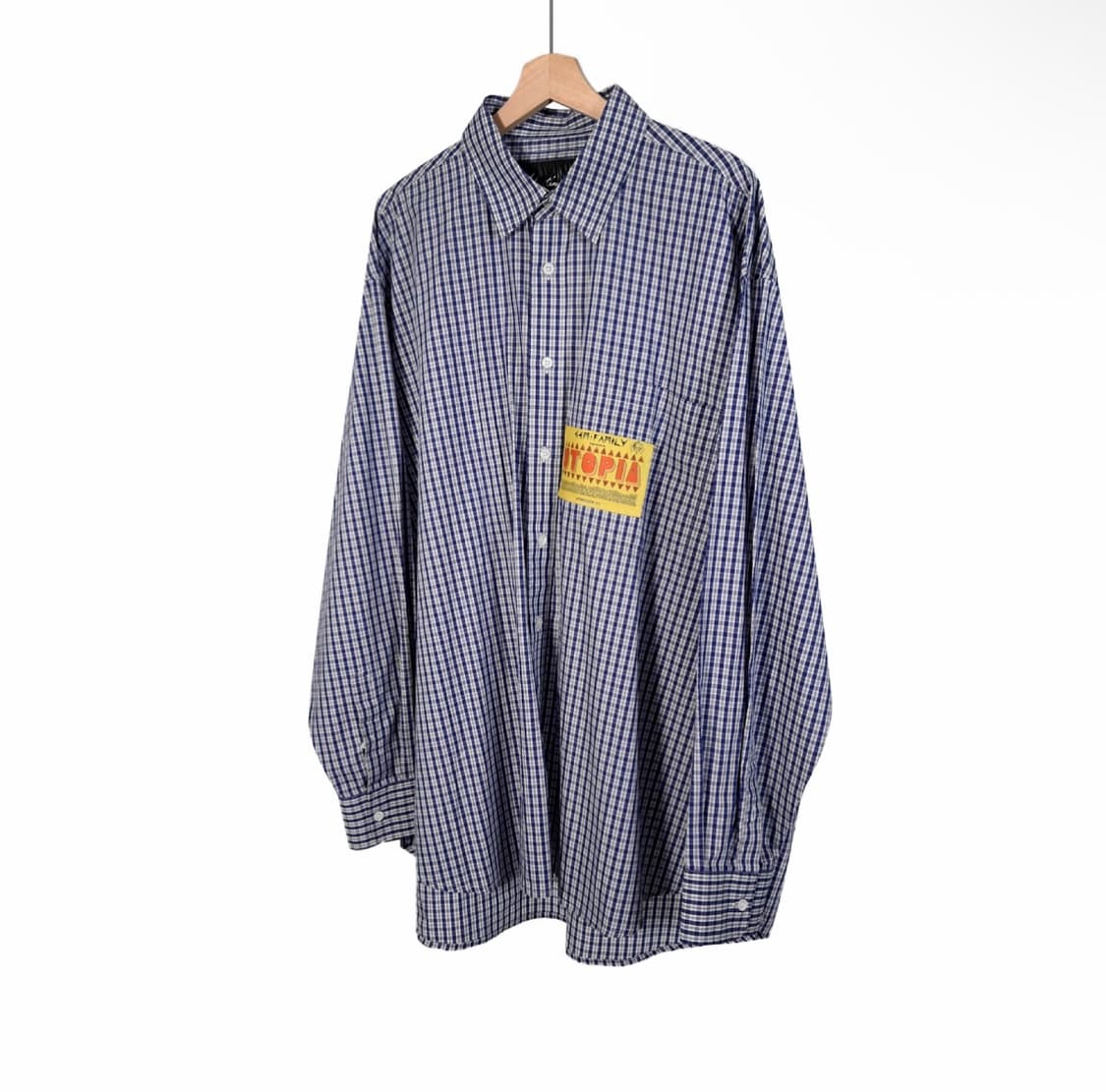 [L] 마틴로즈 18fw 체크 패치 깅엄 보이프렌드 오버핏 셔츠 블루 상품이미지2