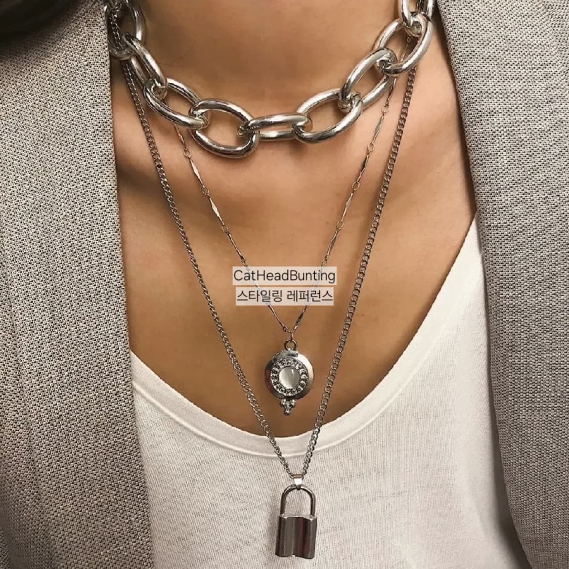 UNISEX 핀터깔 볼드 할로우 체인 목걸이 새상품 상품이미지5