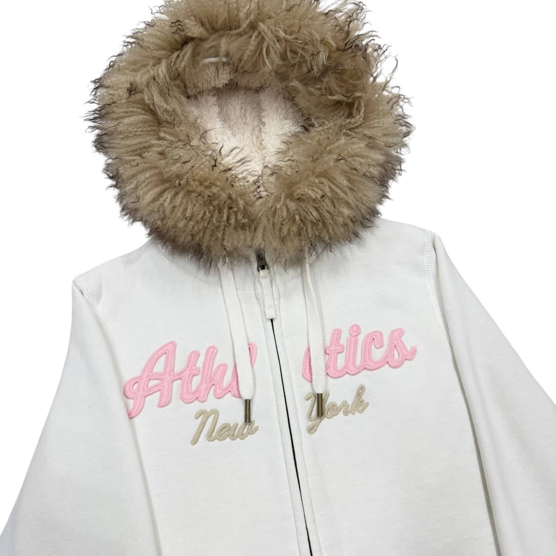 스파오 빈티지 Y2K 울프죠 퍼 모리걸 갸루 후드집업 자켓 화이트 M 상품이미지2