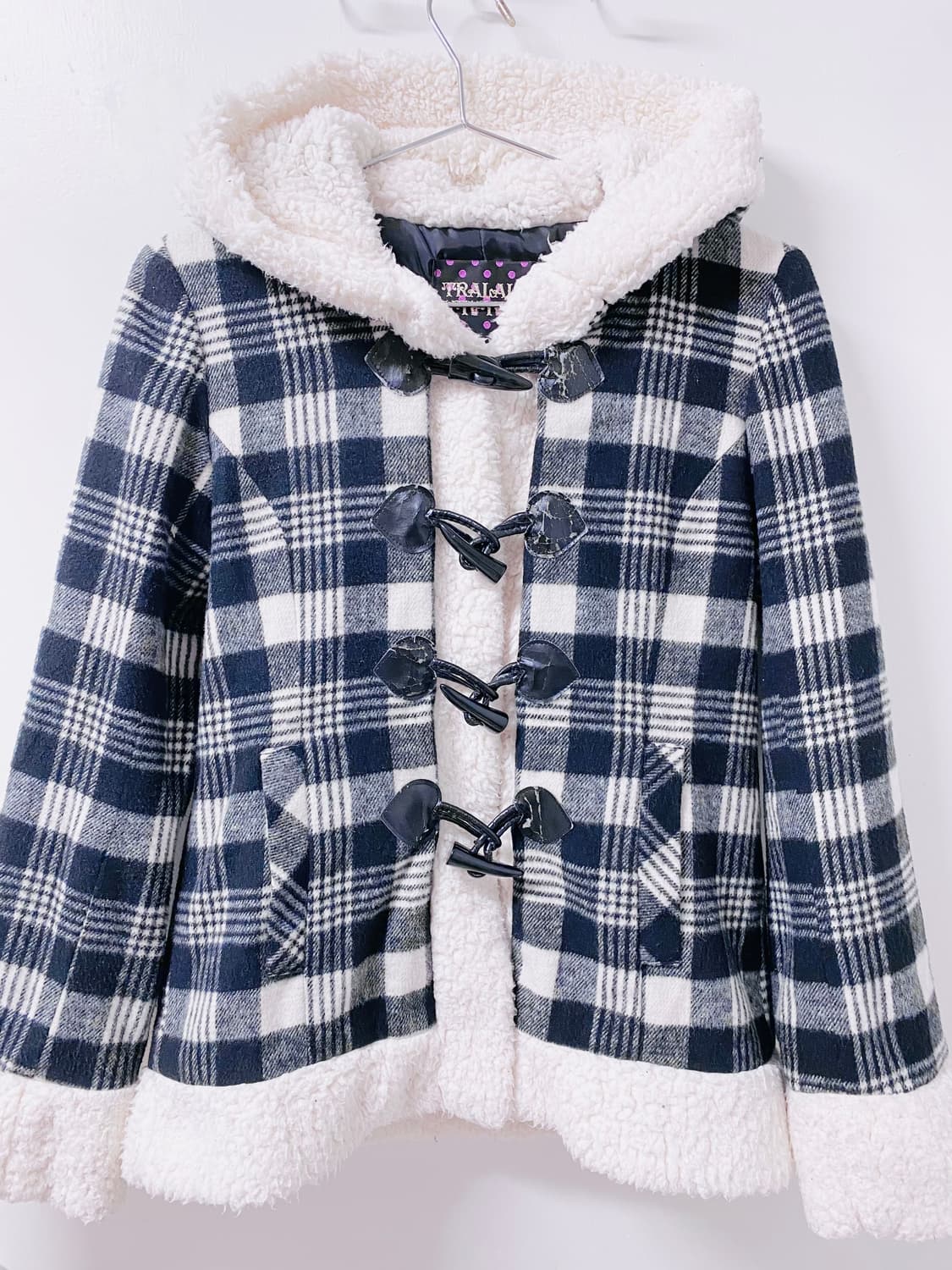 트랄라라 검정 체크 떡볶이 양털 코트 히메갸루 라떼갸루 모리걸 상품이미지1