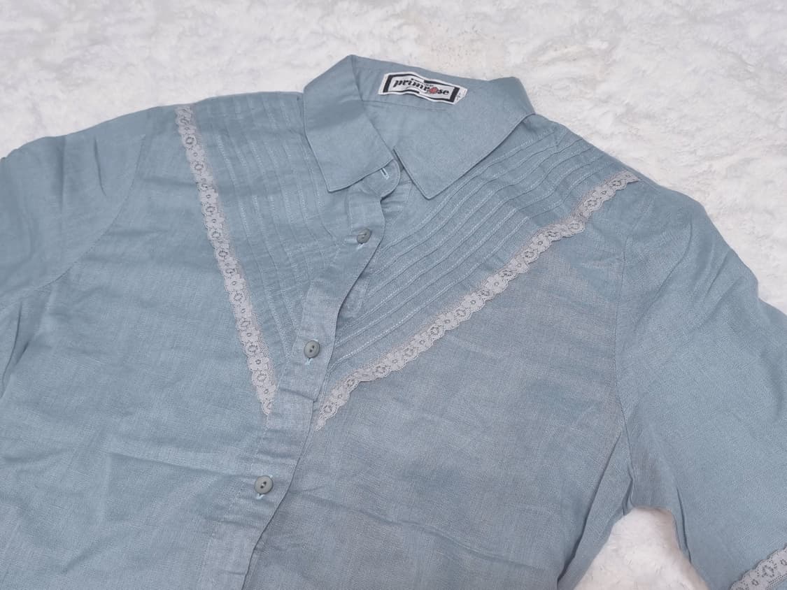 일본 빈티지 브랜드 하늘색 레이스 블라우스 셔츠 반발 일브 모리 상품이미지1