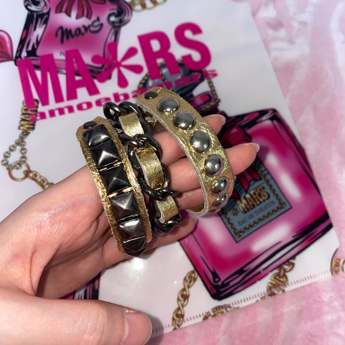 빈티지 골드 스터드 체인 팔찌 오네 갸루 펑크 락시크 y2k 그런지 상품이미지1