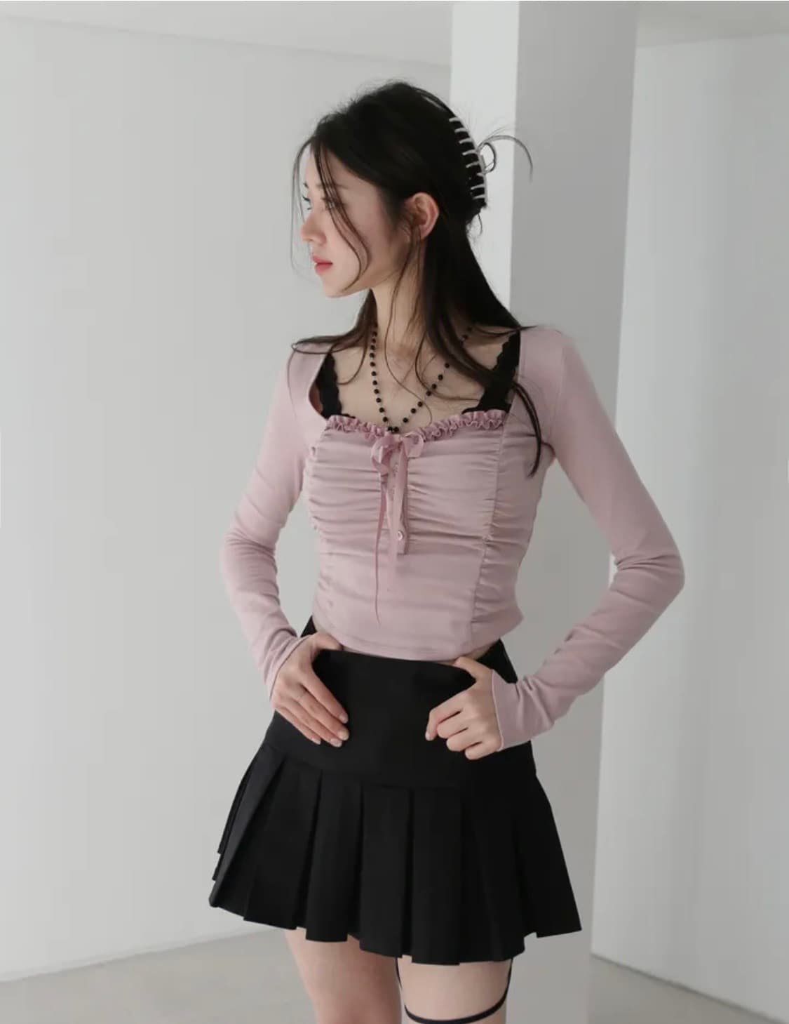 SHIRRING LACE BUTTON TOP (DUSTYPINK) 상품이미지2