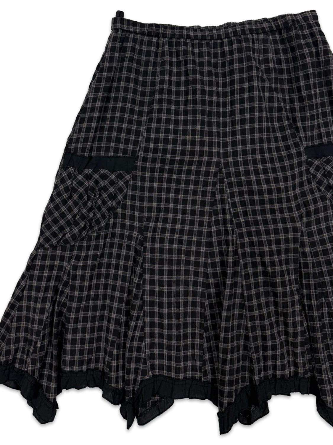 빈티지 블랙 체크 프릴 모리 미디 스커트 상품이미지2