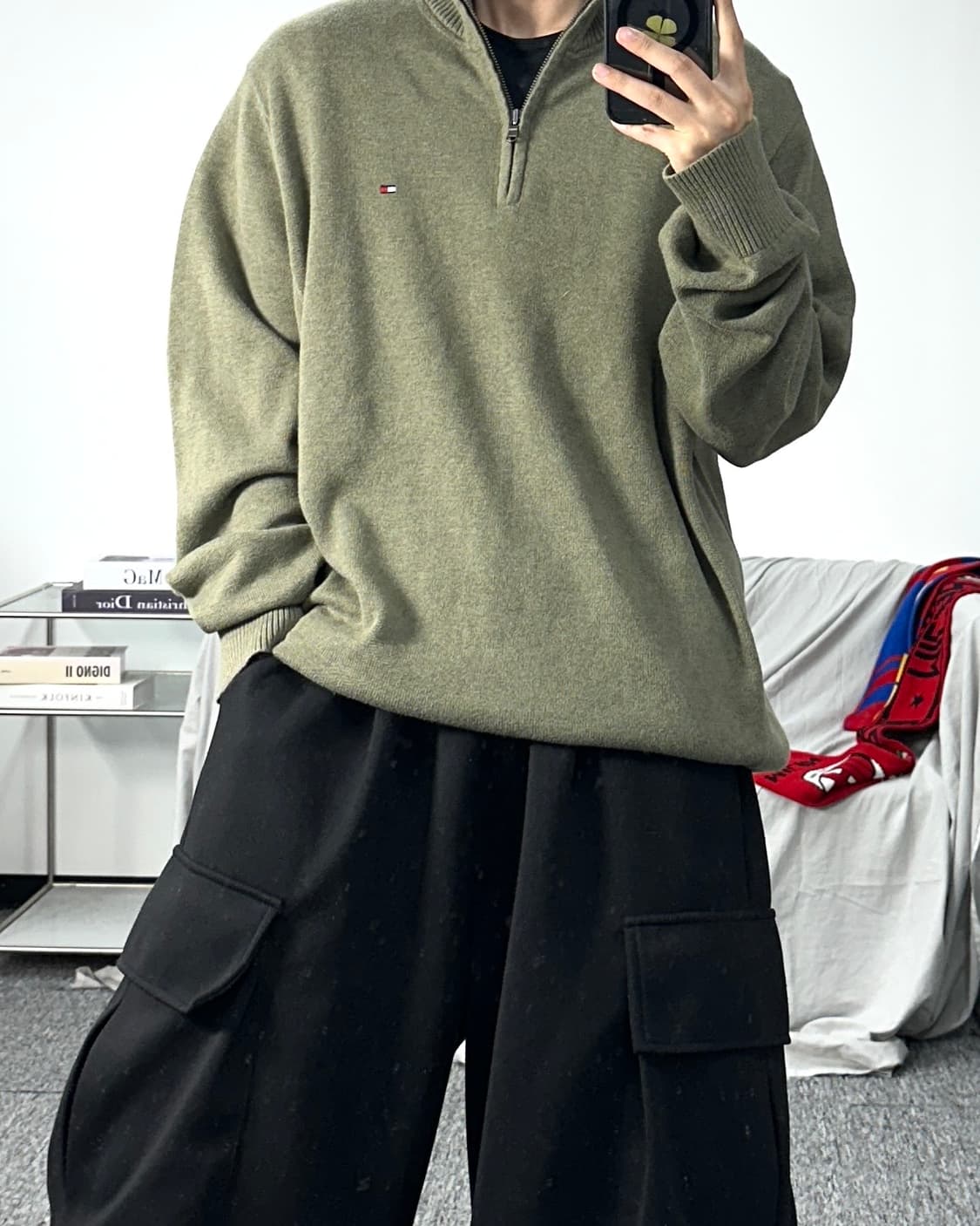 타미 힐피거 올리브 그린 니트 하프 집업 XL 상품이미지3