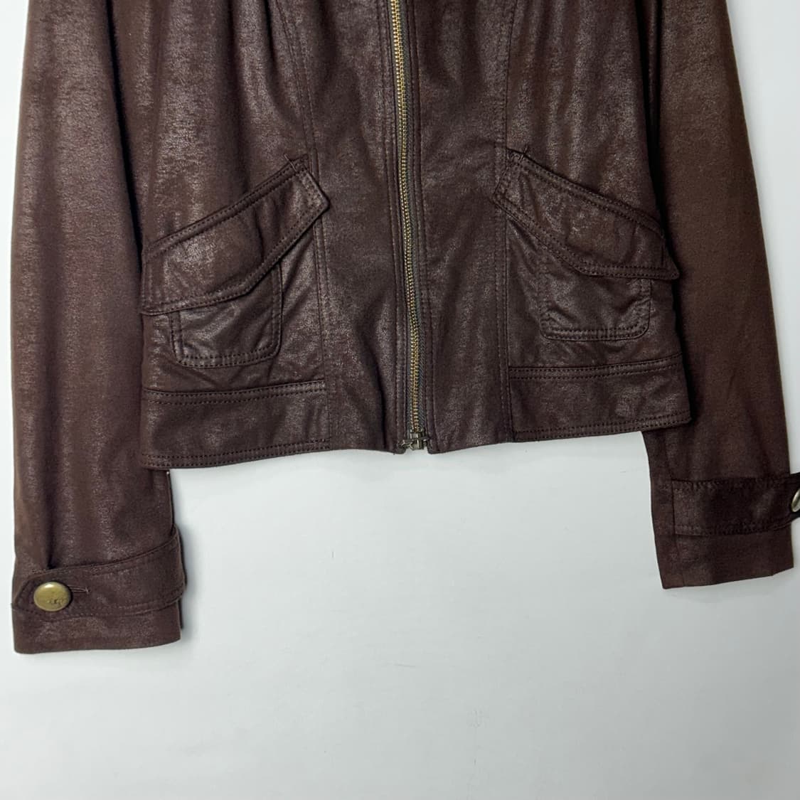 [JPN] Q luxe 브라운 비건레더 집업 자켓 상품이미지4