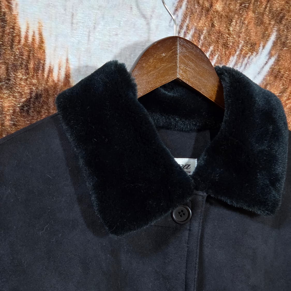 빈티지 블랙 퍼 카라 무스탕 미디 코트 상품이미지2