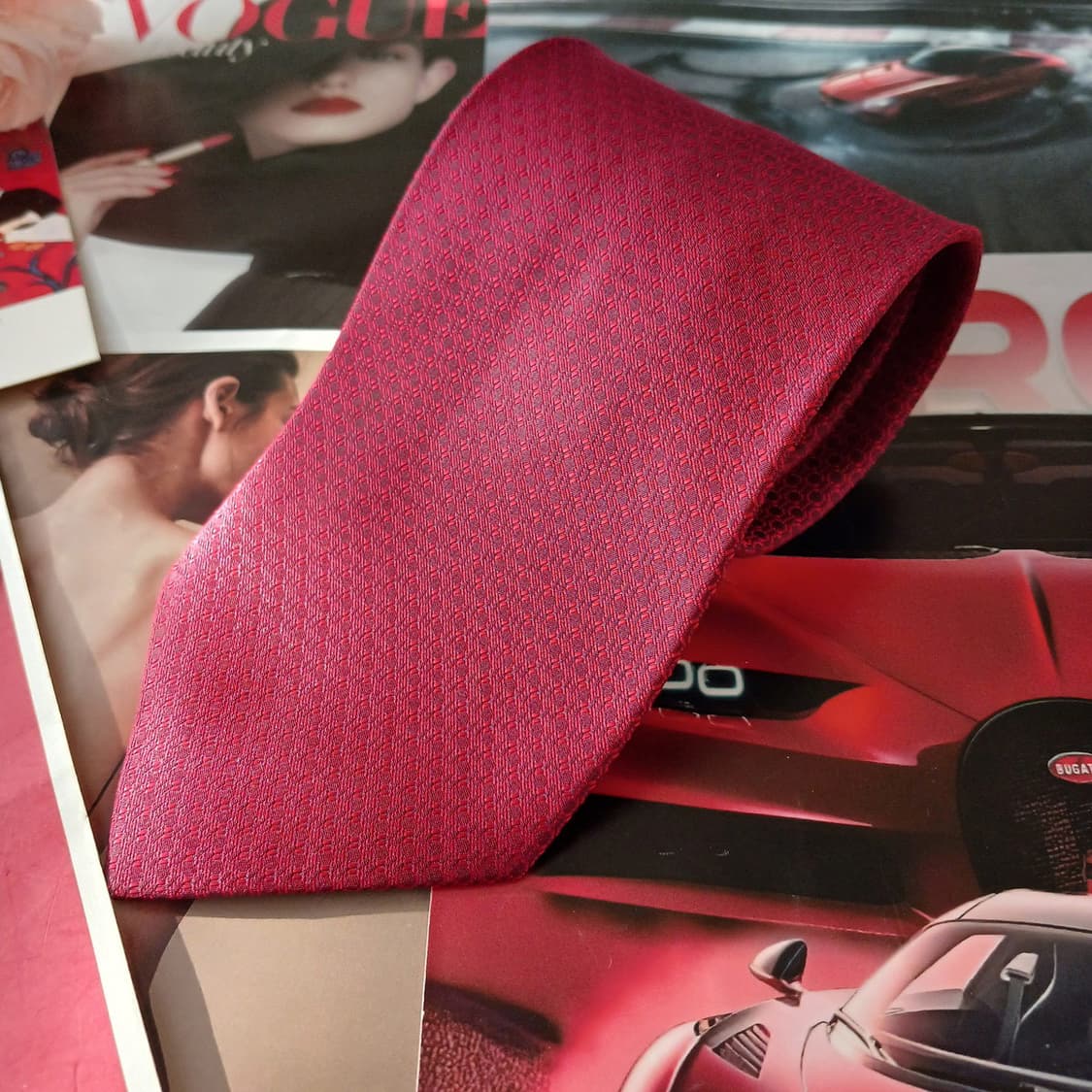 까르뱅 레드 텍스처 실크 넥타이 9.4cm A+등급 A19010 상품이미지2