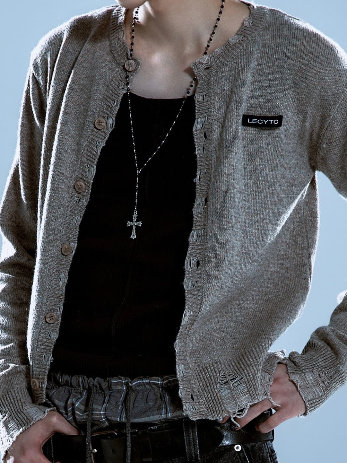 Destroyed Round Wool Knit Cardigan_[Beig 상품이미지2