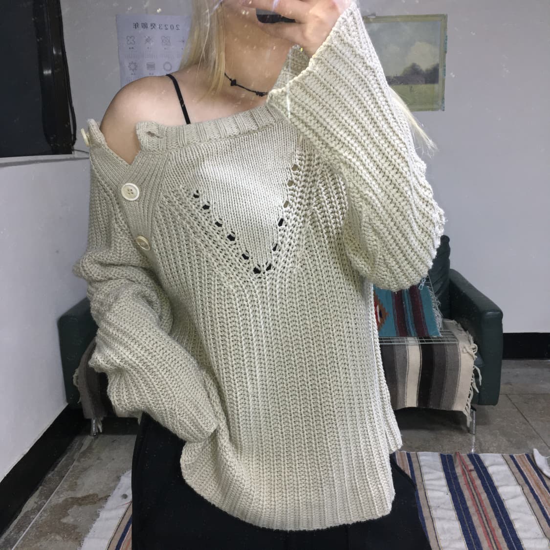 투티/0321 DEAREST 오프숄더 니트 오픈버튼 플레어 모리걸 러블리 상품이미지2