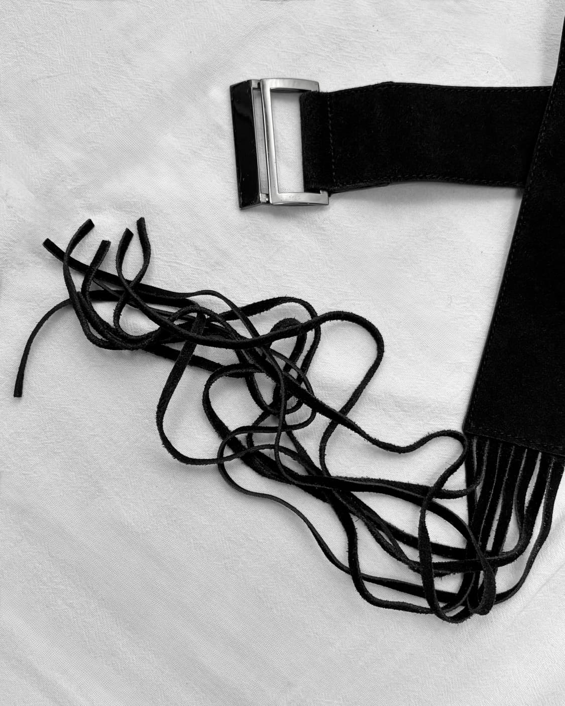 Real leather black suede fringe belt 상품이미지5
