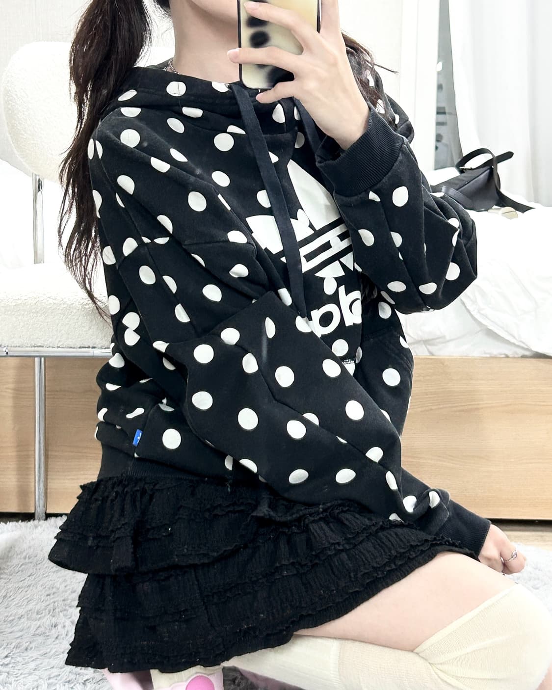 아디다스 빅로고 도트 블랙 후드 상품이미지2