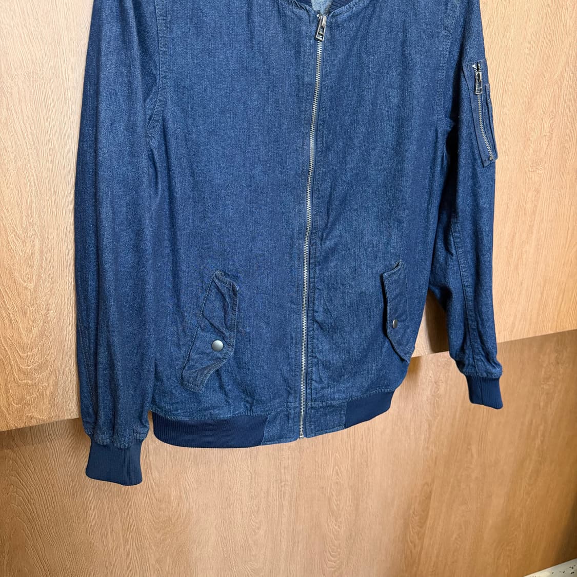 빈티지 데님 집업 블루종 자켓 MA-1 포켓 디테일 레귤러핏 인디고 상품이미지4
