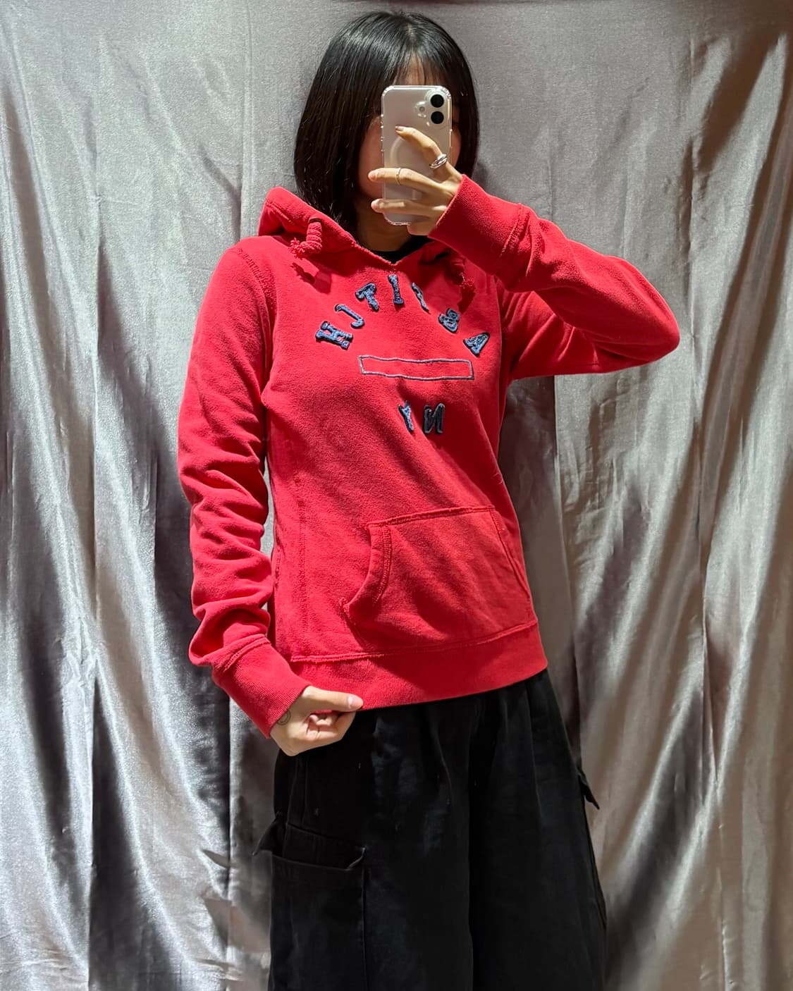 L 아베크롬비 레드 자수 후드티 상품이미지1