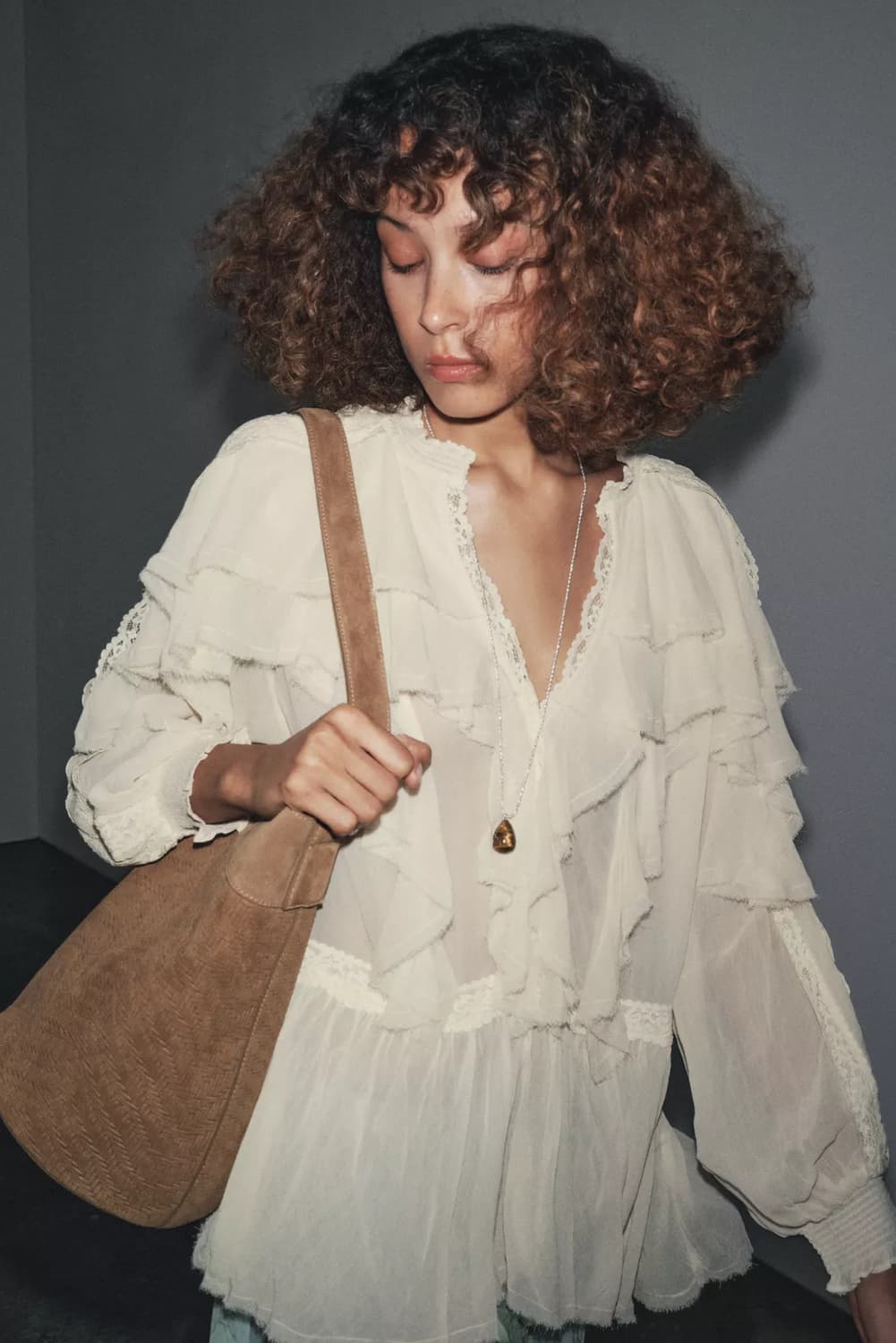 자라 ZW 컬렉션 레이스 플라운스 블라우스 S 상품이미지1