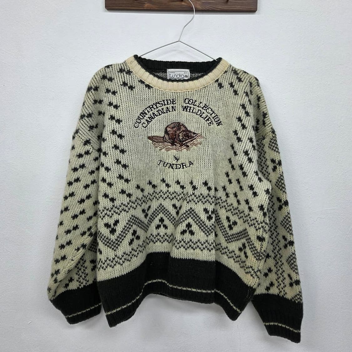 90s 툰드라 made in 캐나다 헤비울 코위찬 니트(M) 상품이미지4