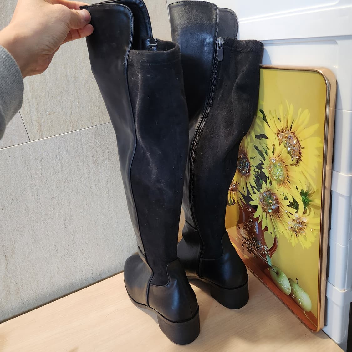 블랙 가죽+스웨이드 롱부츠✨ 니하이 라인 완벽
235 상품이미지5