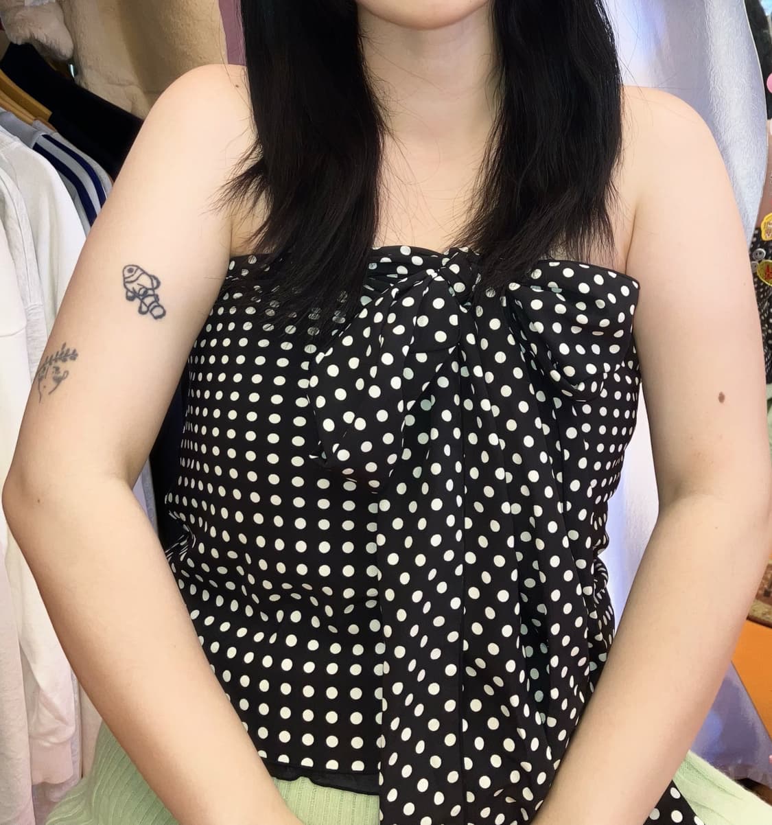 jpn 도트 리본 오프숄더 탑 상품이미지1