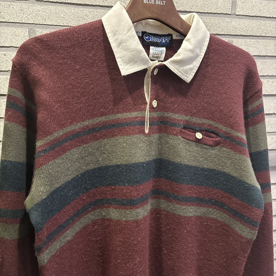 BANFF 밴프 멀티 스트라이프 카라 니트 어스톤 포켓 디테일 딥버건디 상품이미지4