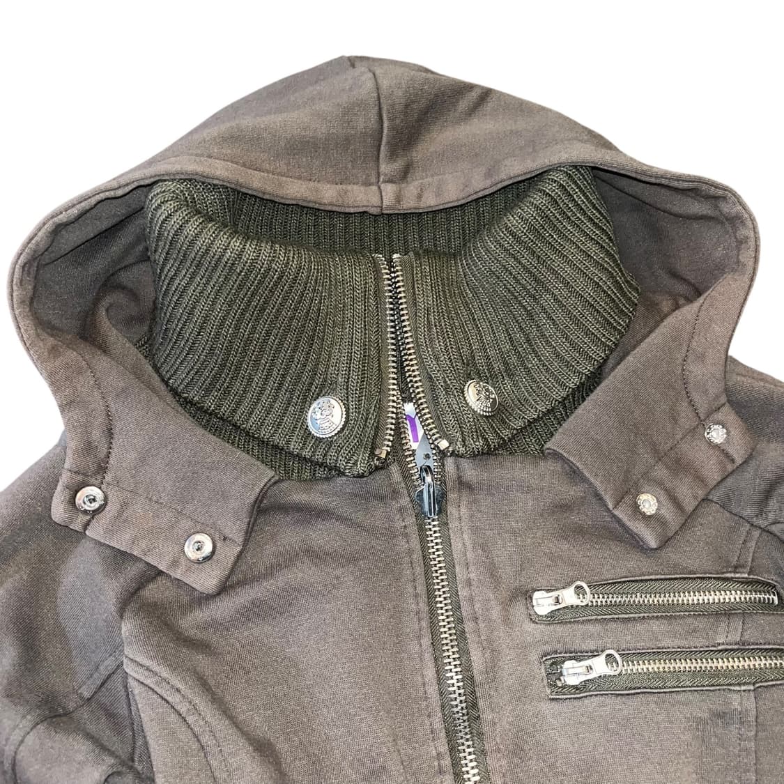 y2k 니트 소매넥 포인트 후드집업자켓 펑크갸루 상품이미지3