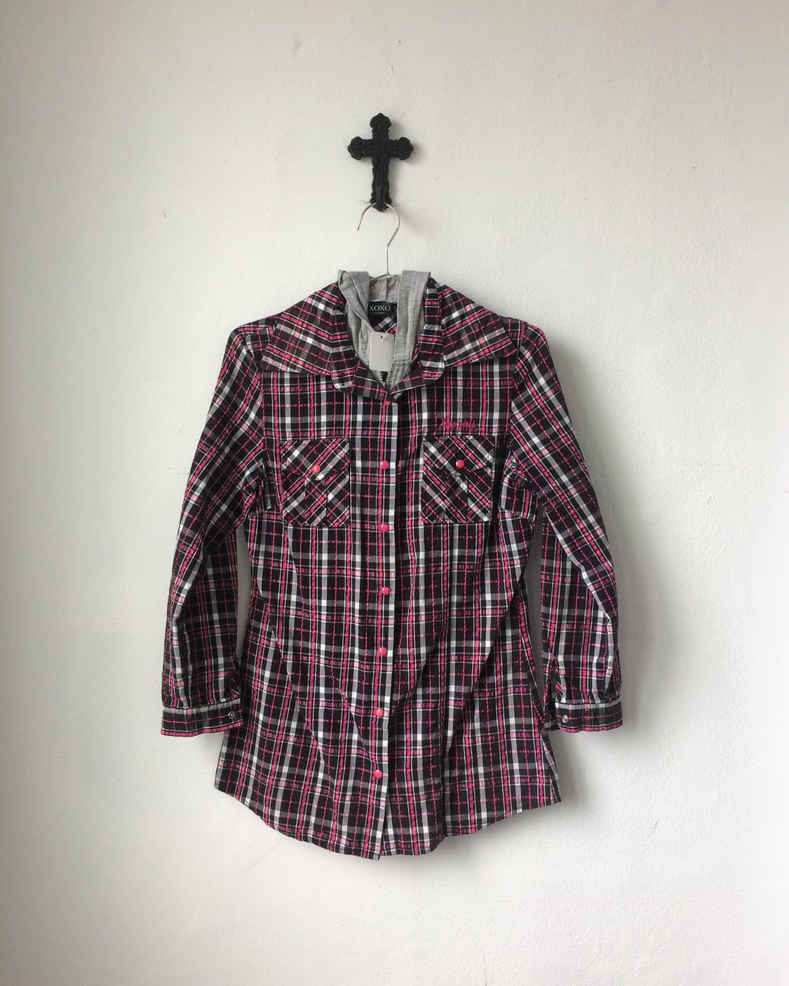 Hood layered check pattern shirt 상품이미지2