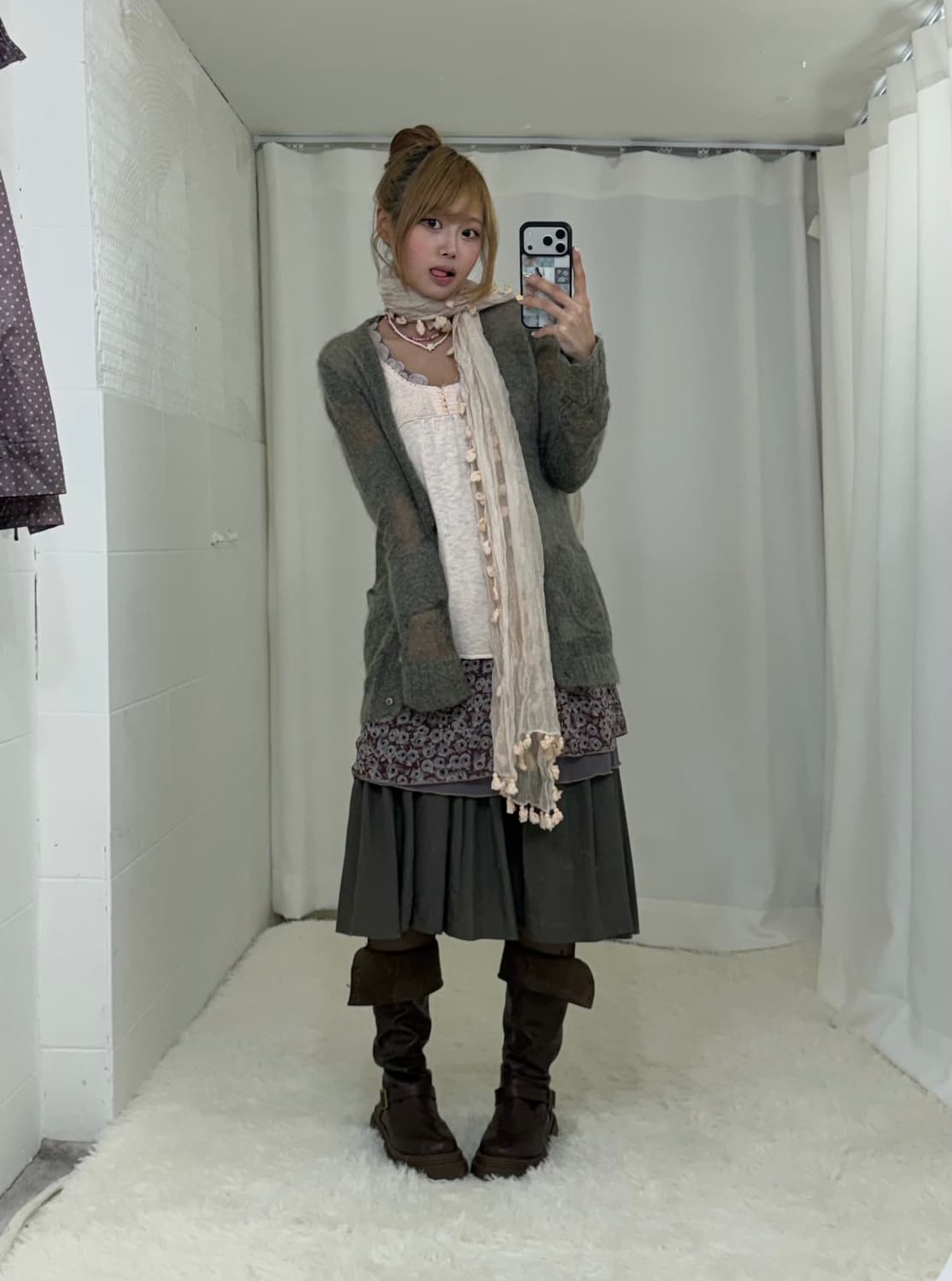 뮤트핑크 멀멀 카키 하구미 모리걸 도트 바람막이 코디세트 상품이미지2