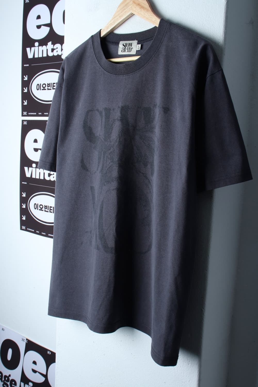 (L-XL) 슬로우애시드 반팔 티셔츠 그래픽 차콜 스트릿-H32087 상품이미지1