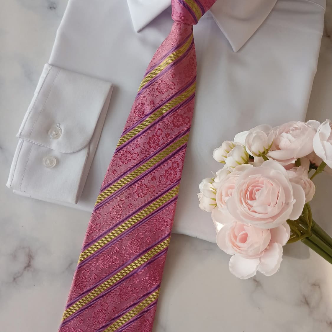 메트로시티 실크 핑크 스트라이프 플로럴 넥타이 9cm A등급 A19094 상품이미지5