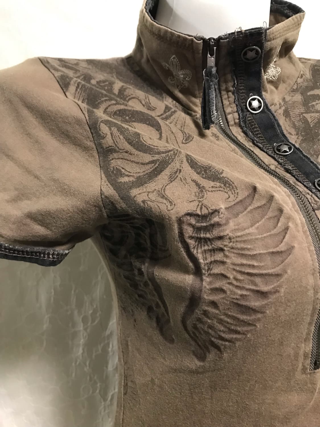 빈티지 glitz 글리츠 펑크 하이넥 카라 반소매 탑 상품이미지6